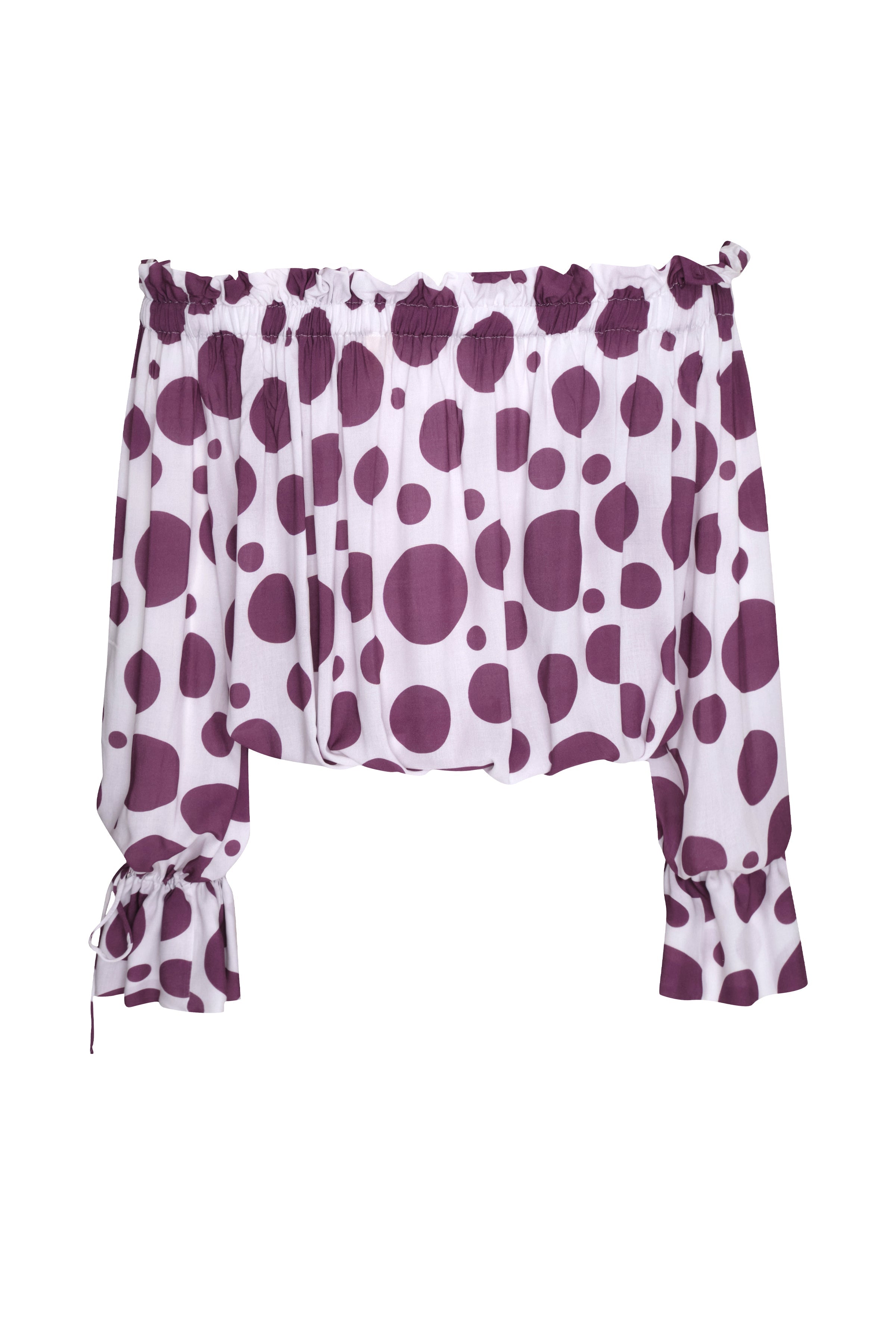 Off Shoulder Blouse Purple Dot