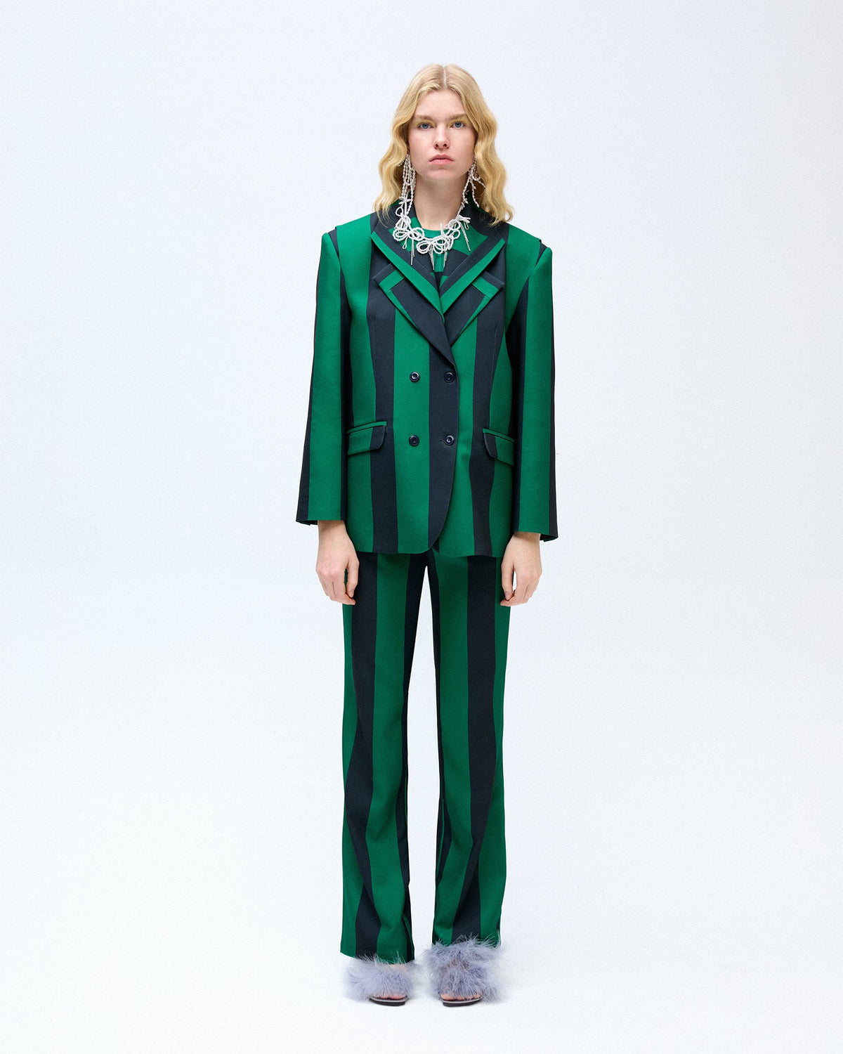 Green Striped Blazer