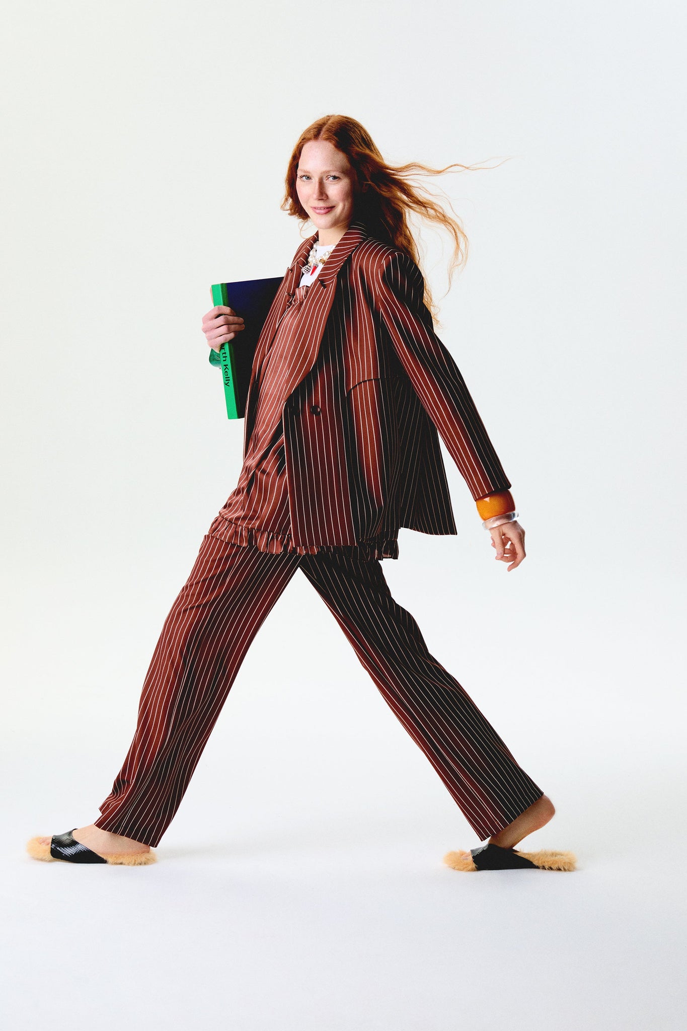 Brown Striped Fou Blazer