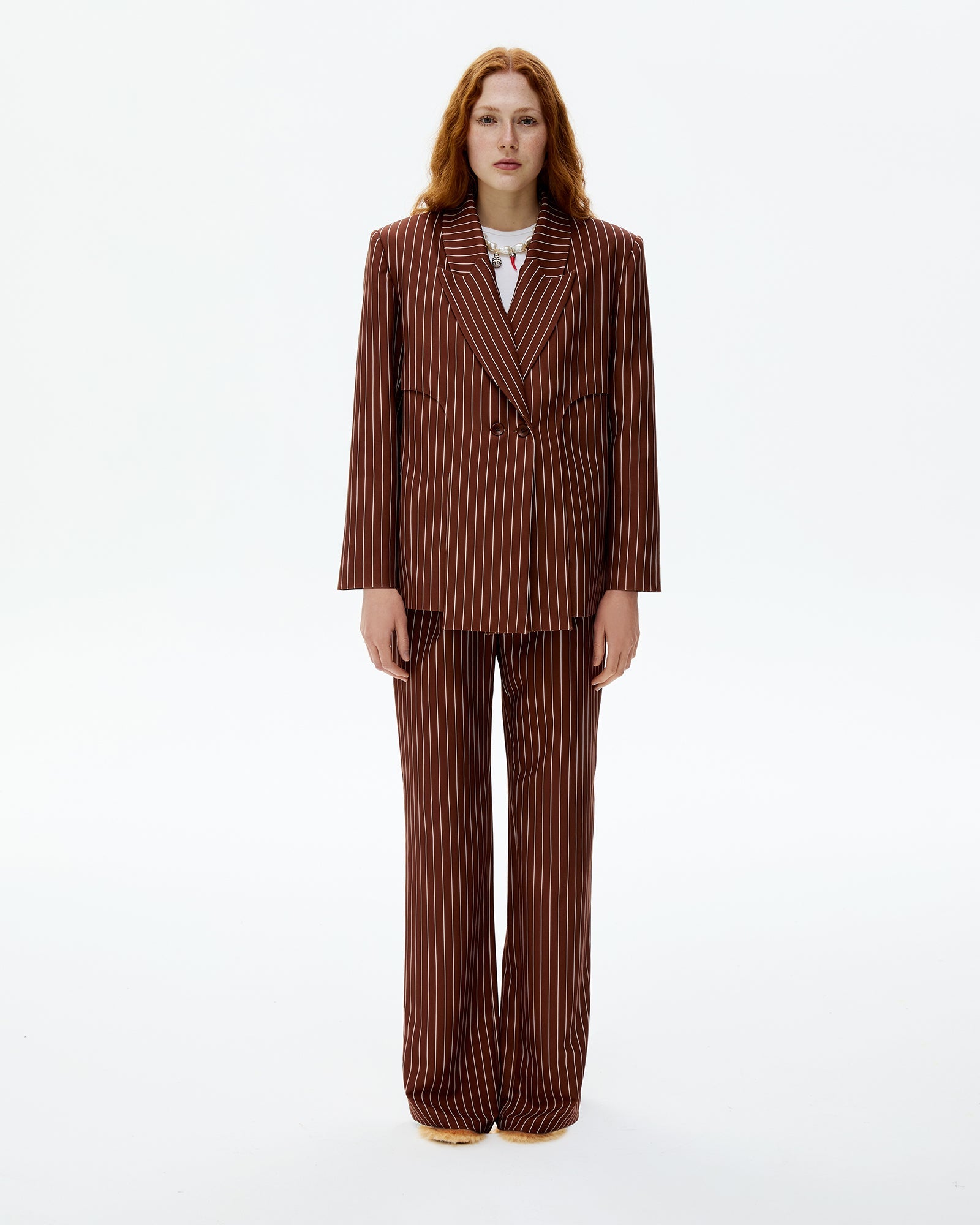 Brown Striped Fou Blazer