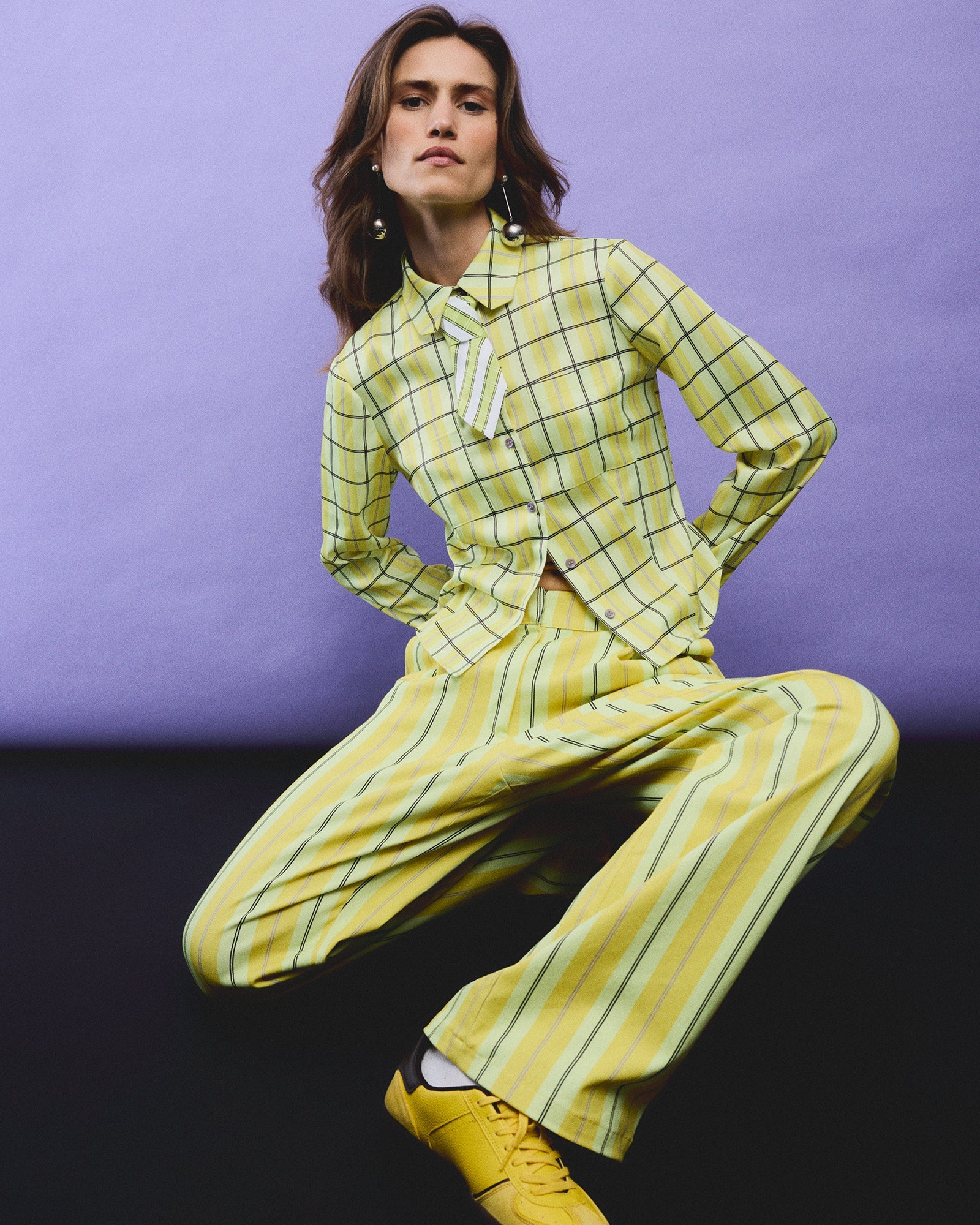 Yellow Striped Gabardine Pants