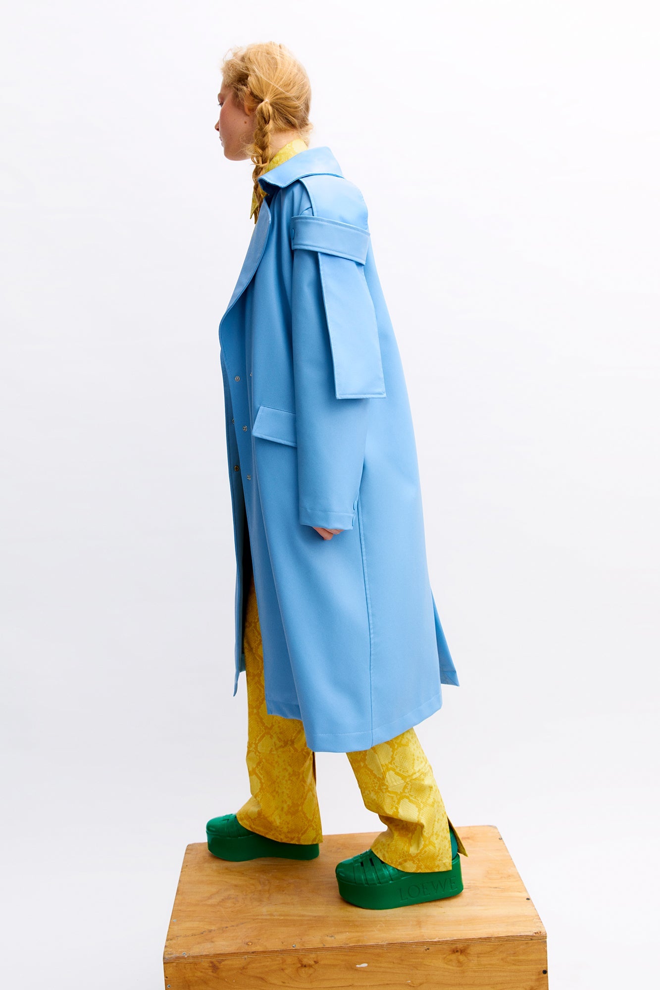 Flat Leather Trench Coat - Blue